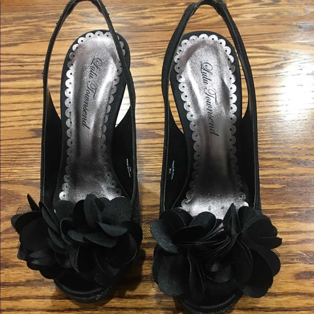 Lulu Townsend “Ivy”  black platform sparkly heels